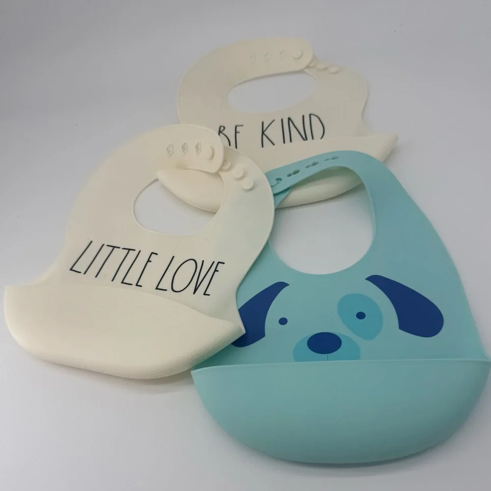 Rae Dunn Silicone Bib Set - Mint Blue & Cream